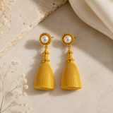 Regal Pearl Tassel Drops – Textured Gold Plated Statement Earrings