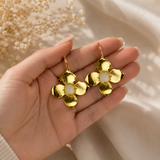 Imperial Four-Petal Blossom Drops – Gold Plated Botanical Statement Earrings