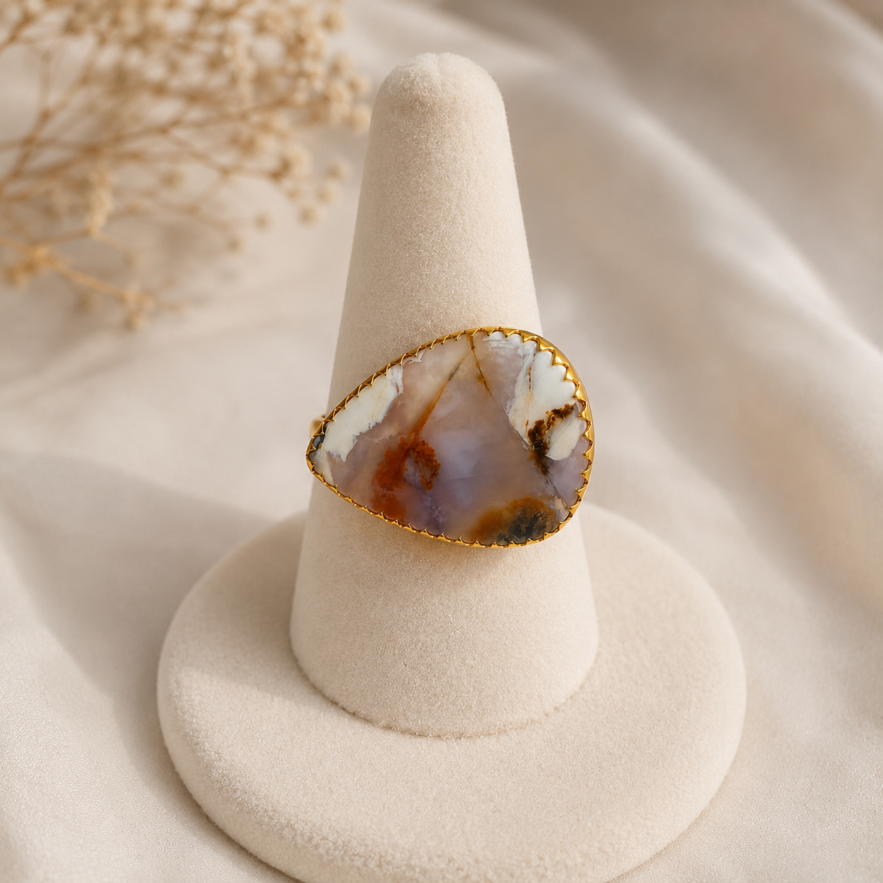 Terra Silhouette Cocktail Ring – Gold Plated Agate Shield Statement Ring
