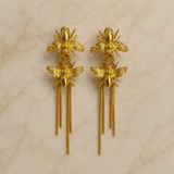 Product Title: Honeyveil Dangle Earrings – Gold Plated Twin Bee Tassel Chandelier Earrings