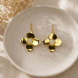 Imperial Four-Petal Blossom Drops – Gold Plated Botanical Statement Earrings