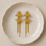 Product Title: Honeyveil Dangle Earrings – Gold Plated Twin Bee Tassel Chandelier Earrings