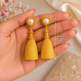 Regal Pearl Tassel Drops – Textured Gold Plated Statement Earrings