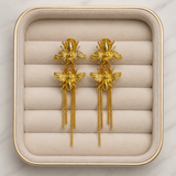 Product Title: Honeyveil Dangle Earrings – Gold Plated Twin Bee Tassel Chandelier Earrings
