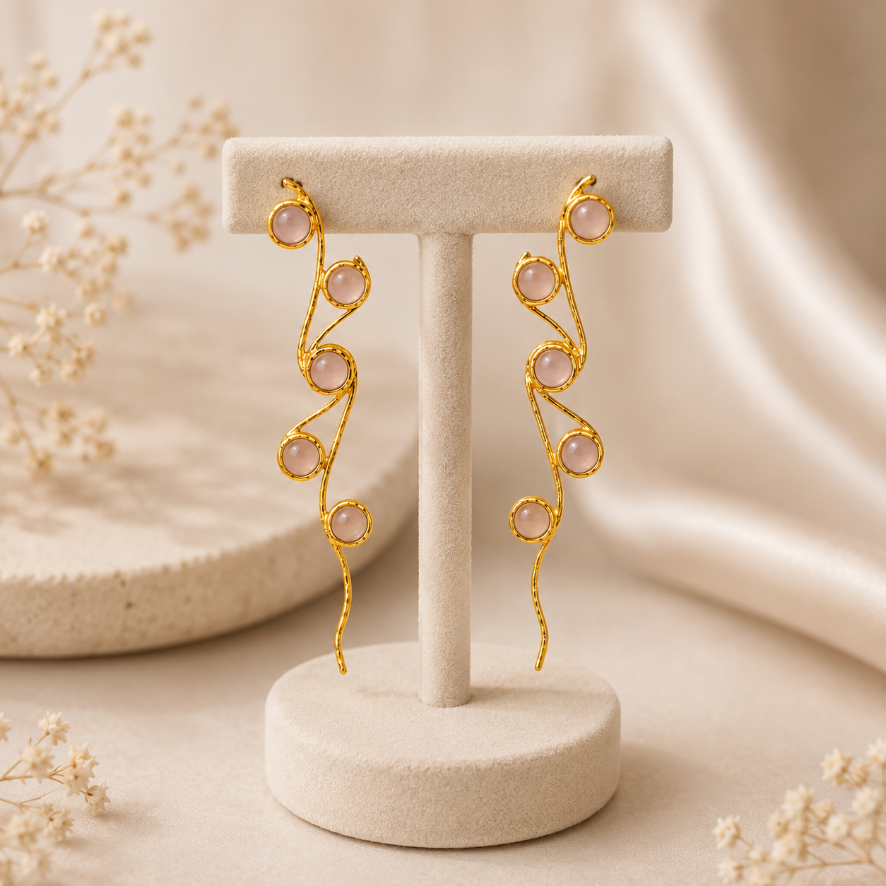 Pink Berry Cascade Drops – Gold Plated Botanical Statement Earrings