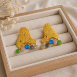 Textured Horizon Multi-Gem Dangles – Sculptural Gold Plated Statement Earrings