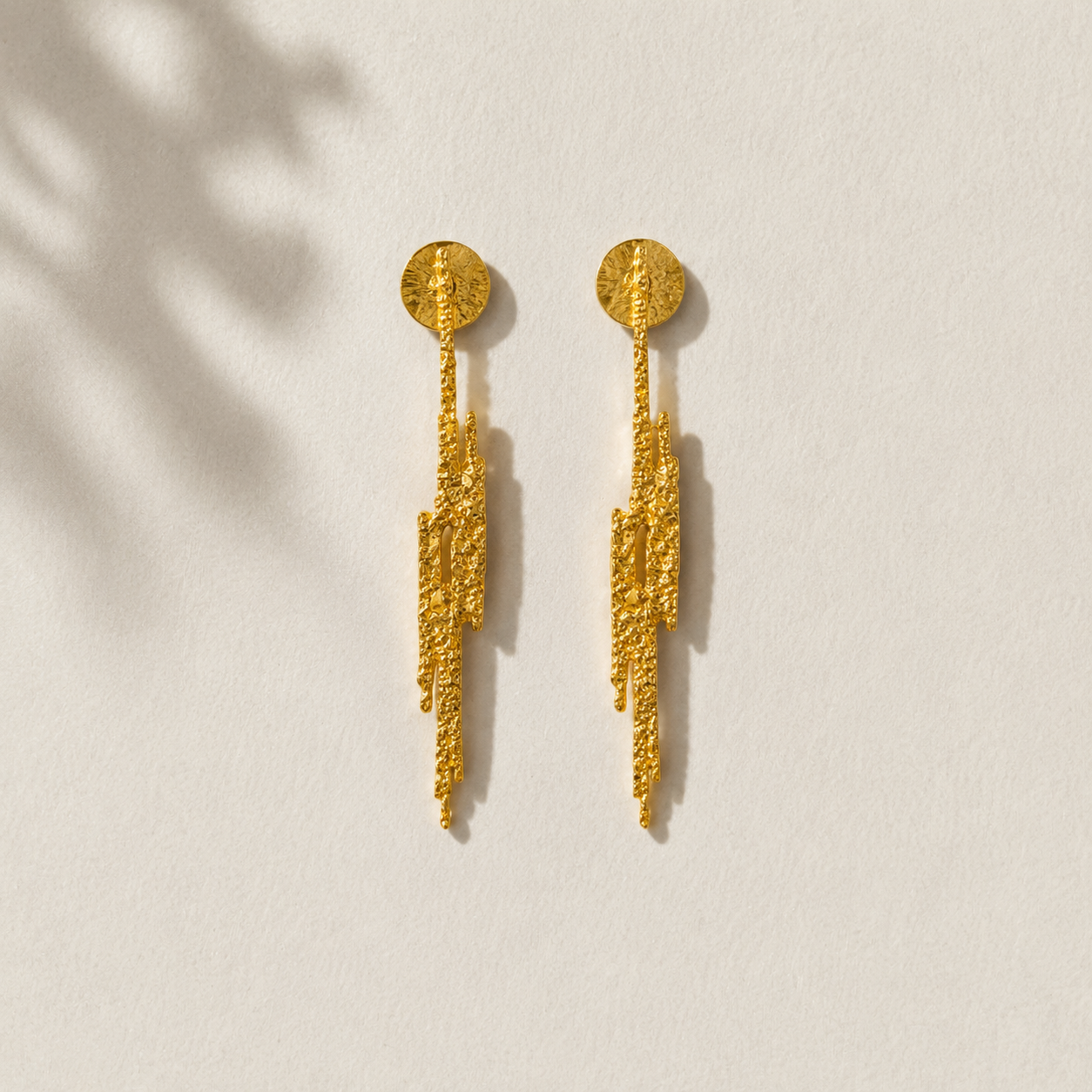 Gilded Lightning Bolt Drops – Textured Gold Plated Statement Dangles