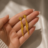Gilded Lightning Bolt Drops – Textured Gold Plated Statement Dangles