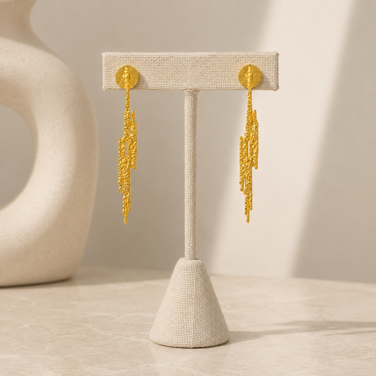Gilded Lightning Bolt Drops – Textured Gold Plated Statement Dangles