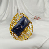 Cobalt Matrix Monolith Ring – Gold Plated Sodalite Blue Gemstone Filigree Cocktail Ring