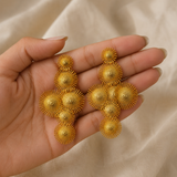 Celestial Tiered Flare Dangles – Textured Gold Plated Statement Earrings