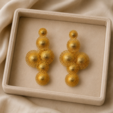 Celestial Tiered Flare Dangles – Textured Gold Plated Statement Earrings