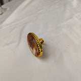 Dendritic Desert Oval Cocktail Ring – Gold Plated Scenic Agate Statement Ring