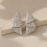 Abstract Wavy Drops – Silver Plated Textured Multi-Tiered Cascading Statement Studs