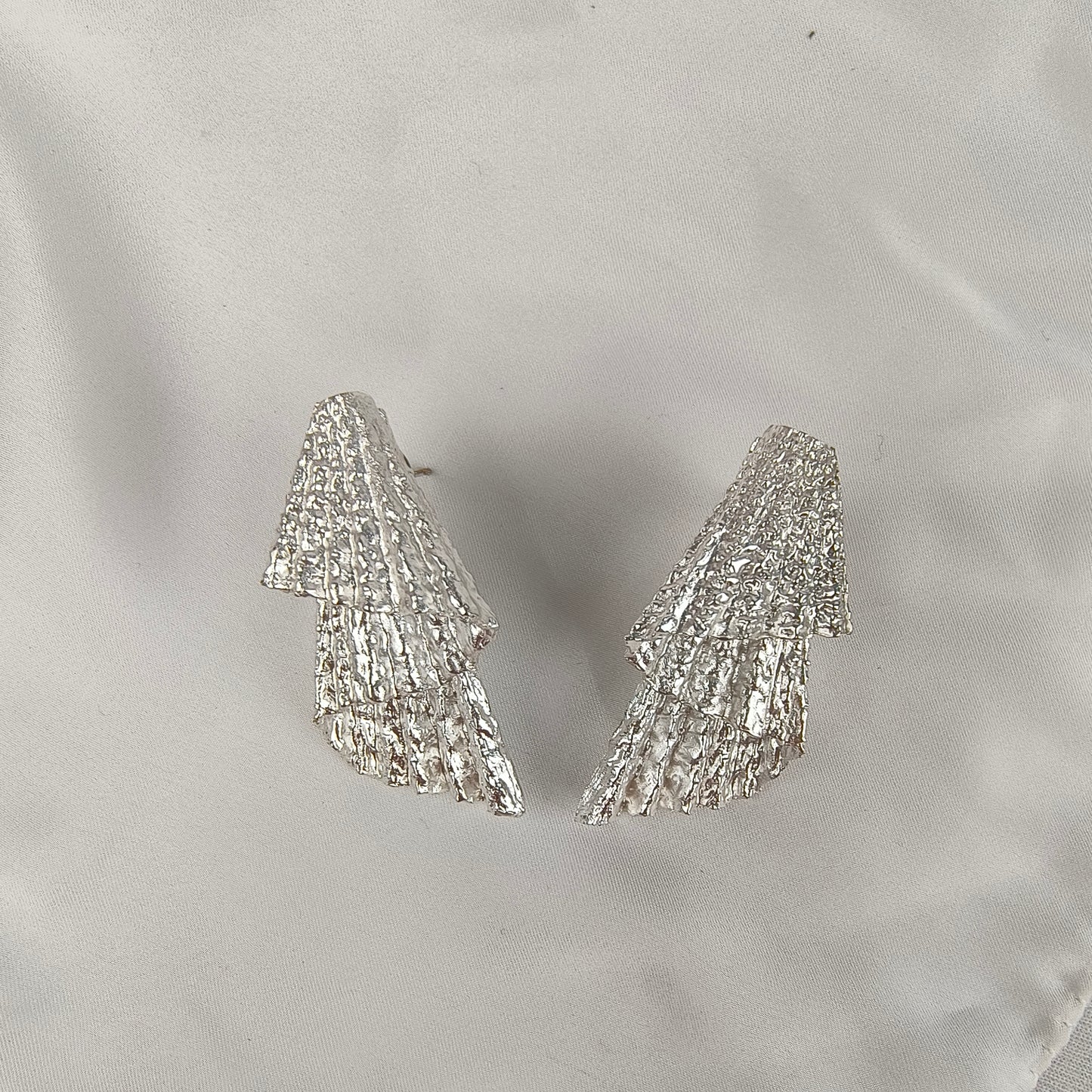 Abstract Wavy Drops – Silver Plated Textured Multi-Tiered Cascading Statement Studs