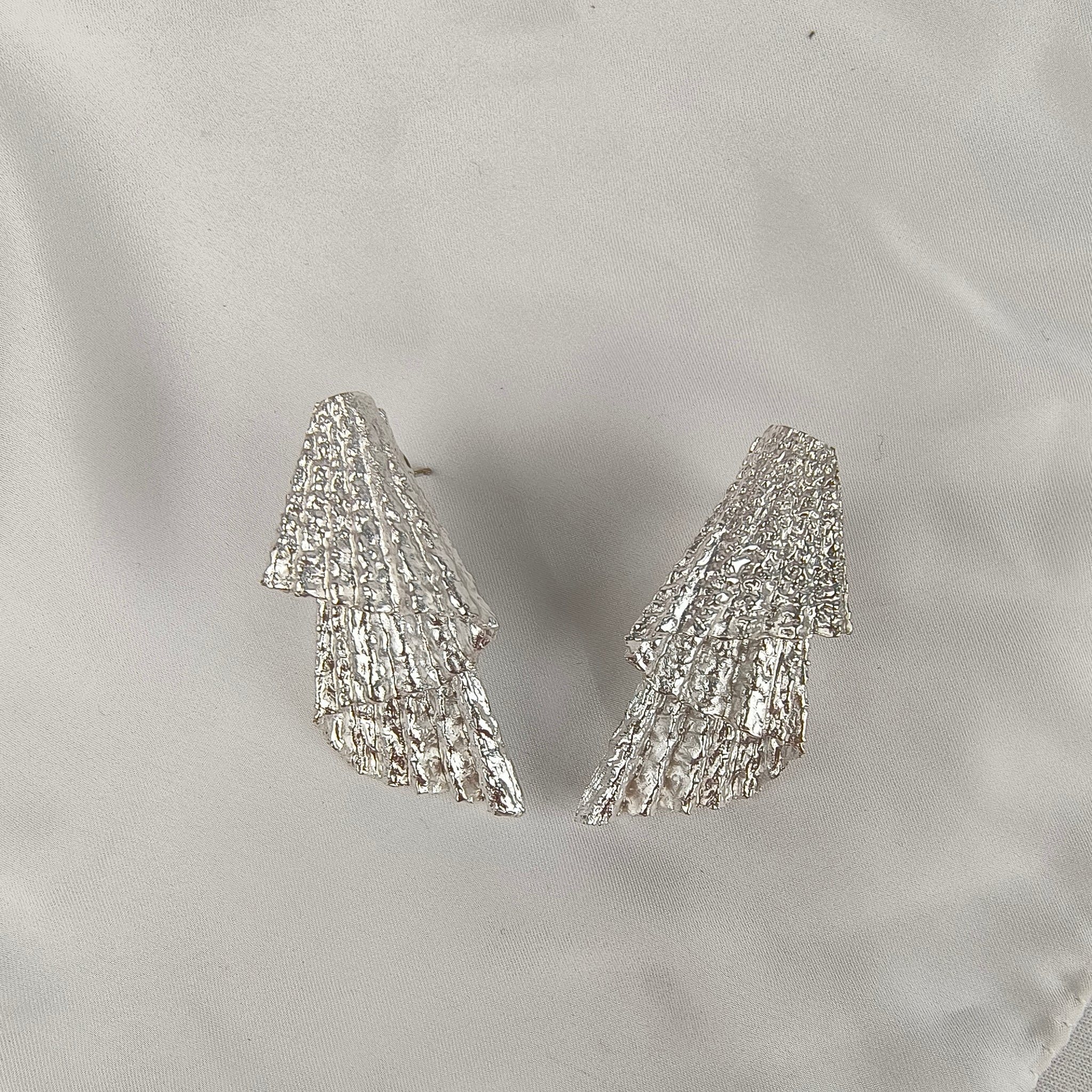 Abstract Wavy Drops – Silver Plated Textured Multi-Tiered Cascading Statement Studs