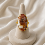 Dendritic Desert Oval Cocktail Ring – Gold Plated Scenic Agate Statement Ring