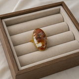 Dendritic Desert Oval Cocktail Ring – Gold Plated Scenic Agate Statement Ring