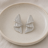 Abstract Wavy Drops – Silver Plated Textured Multi-Tiered Cascading Statement Studs