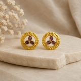 Molten Open-Disk Statement Earrings –  Gold Plated Purple Tourmaline Studs