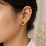 Molten Open-Disk Statement Earrings –  Gold Plated Purple Tourmaline Studs