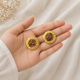 Molten Open-Disk Statement Earrings –  Gold Plated Purple Tourmaline Studs