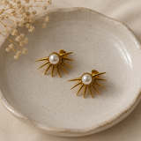 Radiant Pearl Sunburst Studs – Gold Plated Celestial Pearl Statement Earrings
