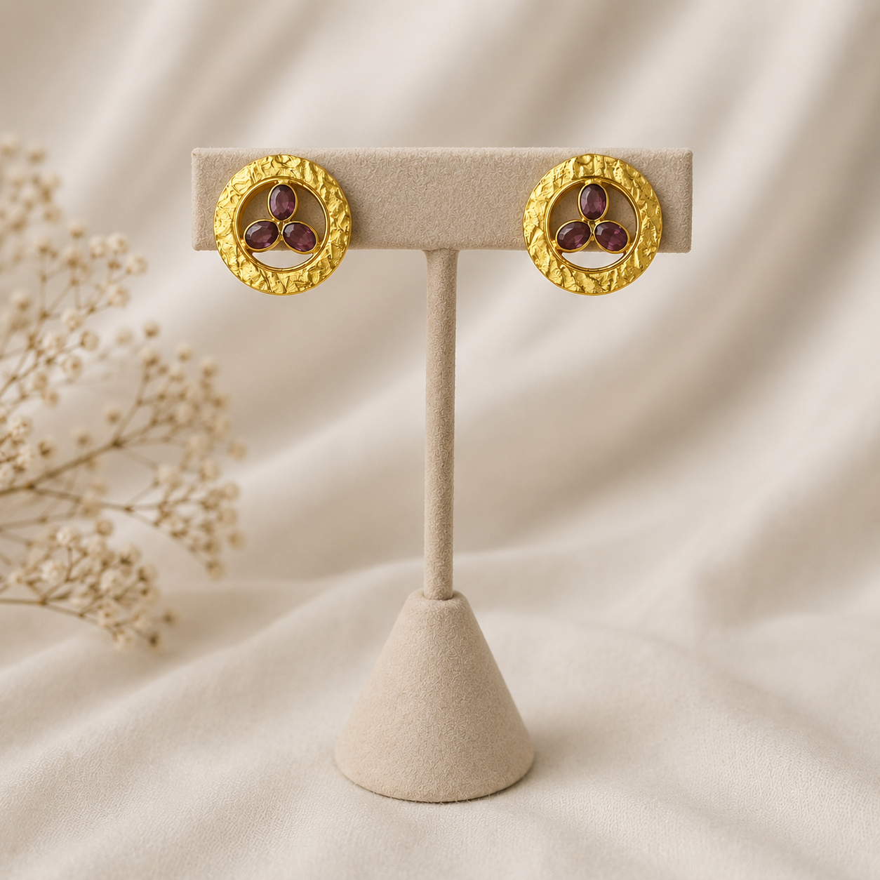 Molten Open-Disk Statement Earrings –  Gold Plated Purple Tourmaline Studs