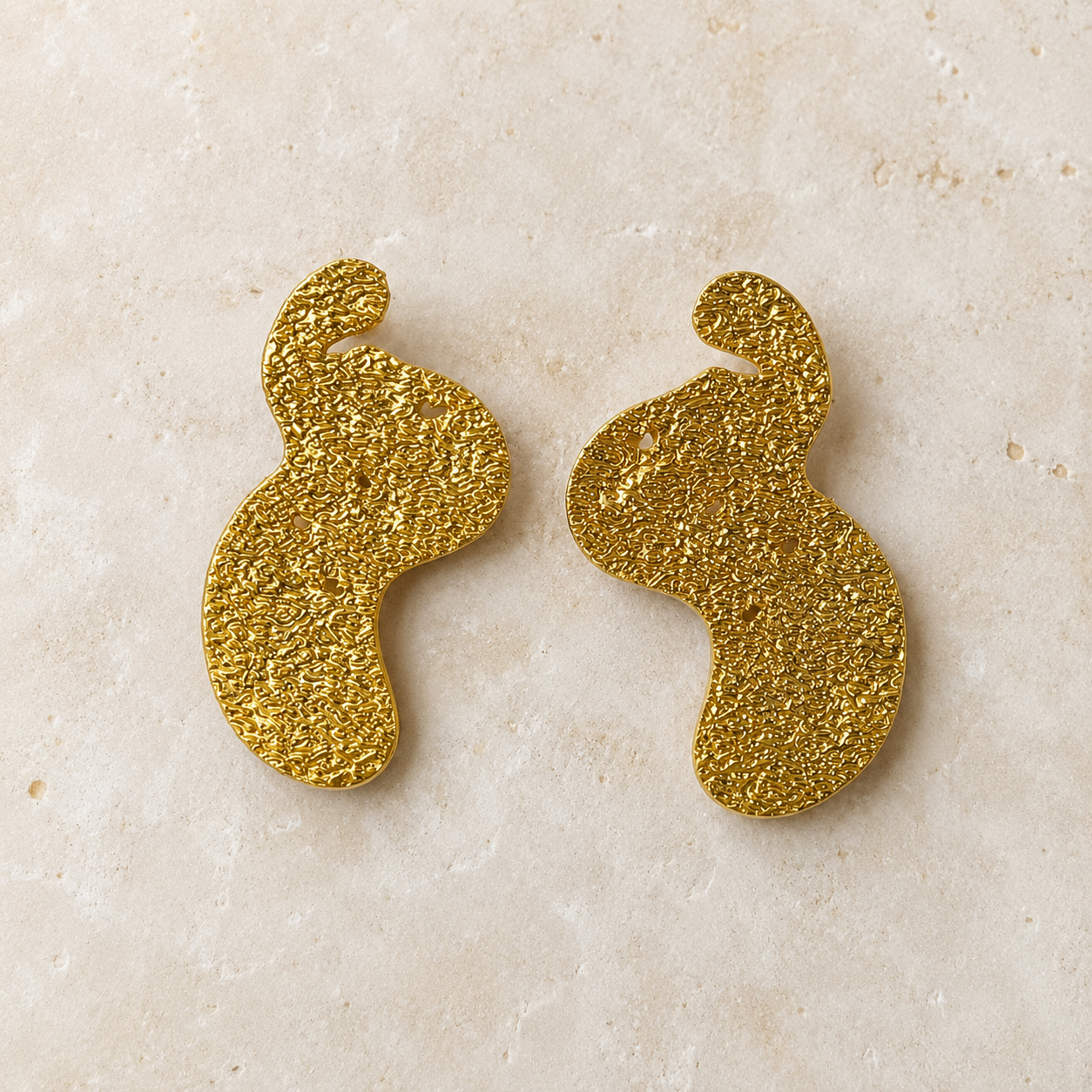 Gilded Sand Dune Statement Earrings – Textured Gold Plated Abstract Shield Studs