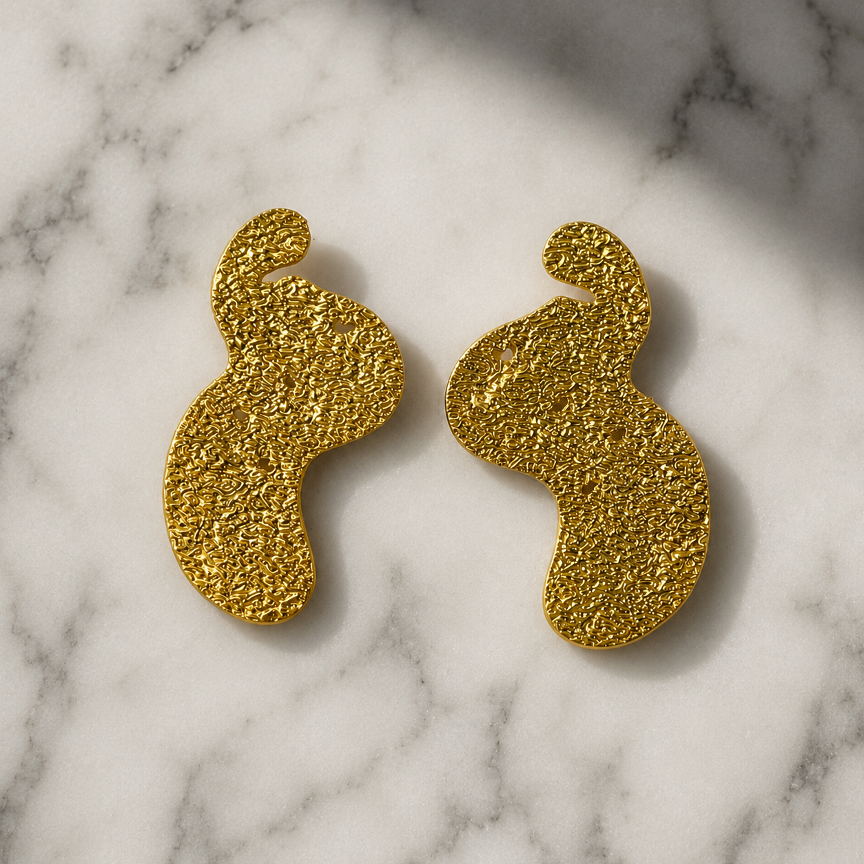 Gilded Sand Dune Statement Earrings – Textured Gold Plated Abstract Shield Studs
