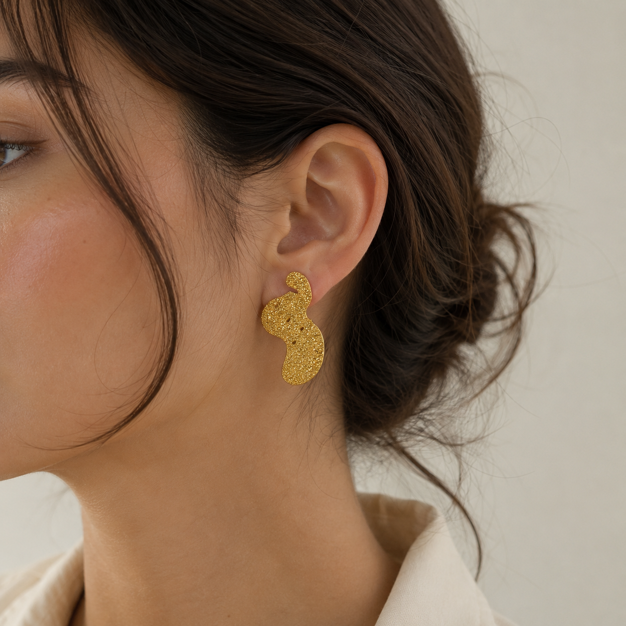 Gilded Sand Dune Statement Earrings – Textured Gold Plated Abstract Shield Studs