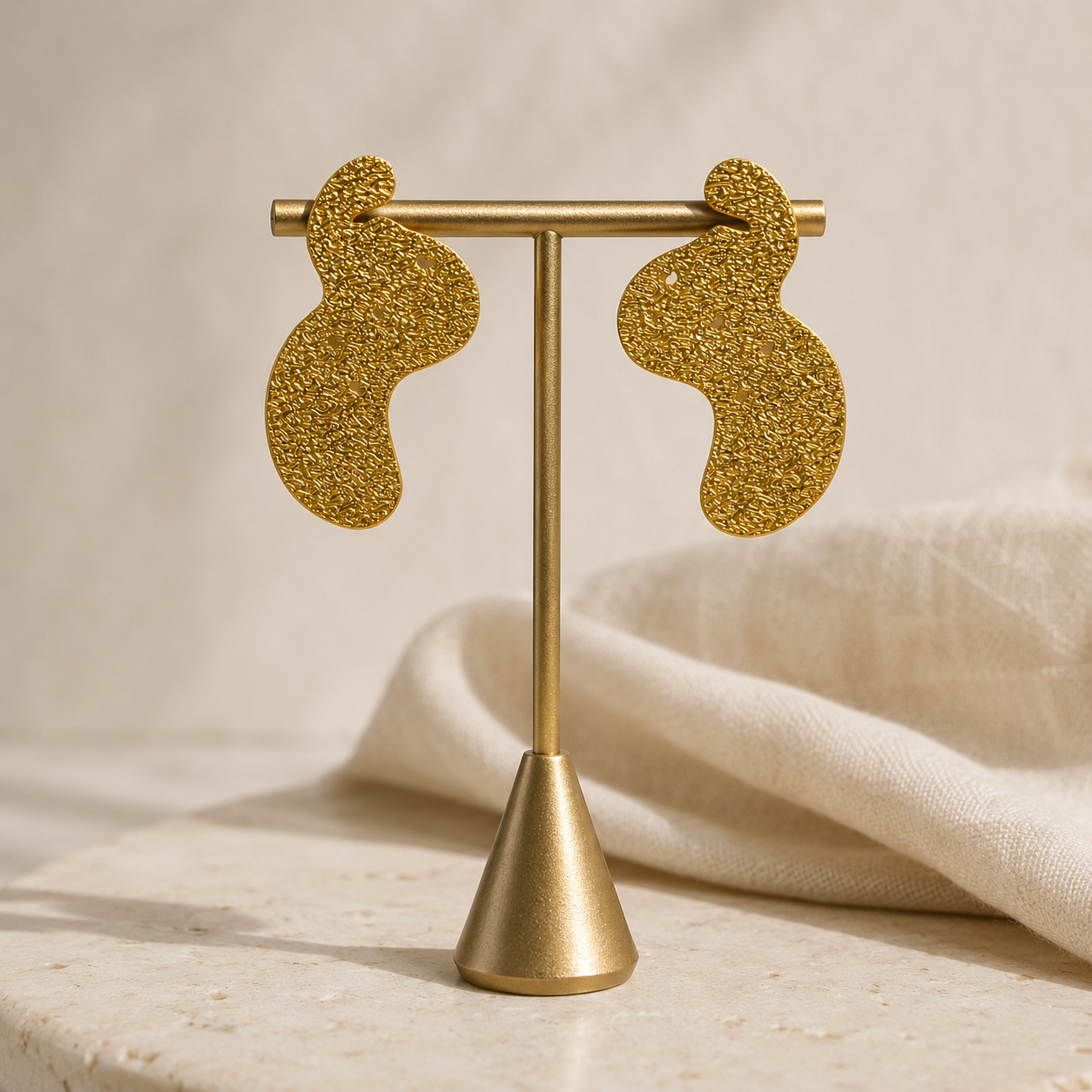 Gilded Sand Dune Statement Earrings – Textured Gold Plated Abstract Shield Studs
