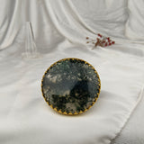 Large Green Moss Agate Ring – Gold Plated Circular Earth Statement Cocktail Ring