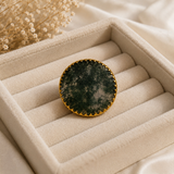 Large Green Moss Agate Ring – Gold Plated Circular Earth Statement Cocktail Ring