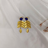 Athena Blue Leaf Cascades – Gold Plated Cobalt Lapis & Olive Branch Chandelier Earrings