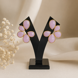 Rose Quartz Petal Arc Studs – Gold Plated Light Pink Calsi Stone Statement Earrings