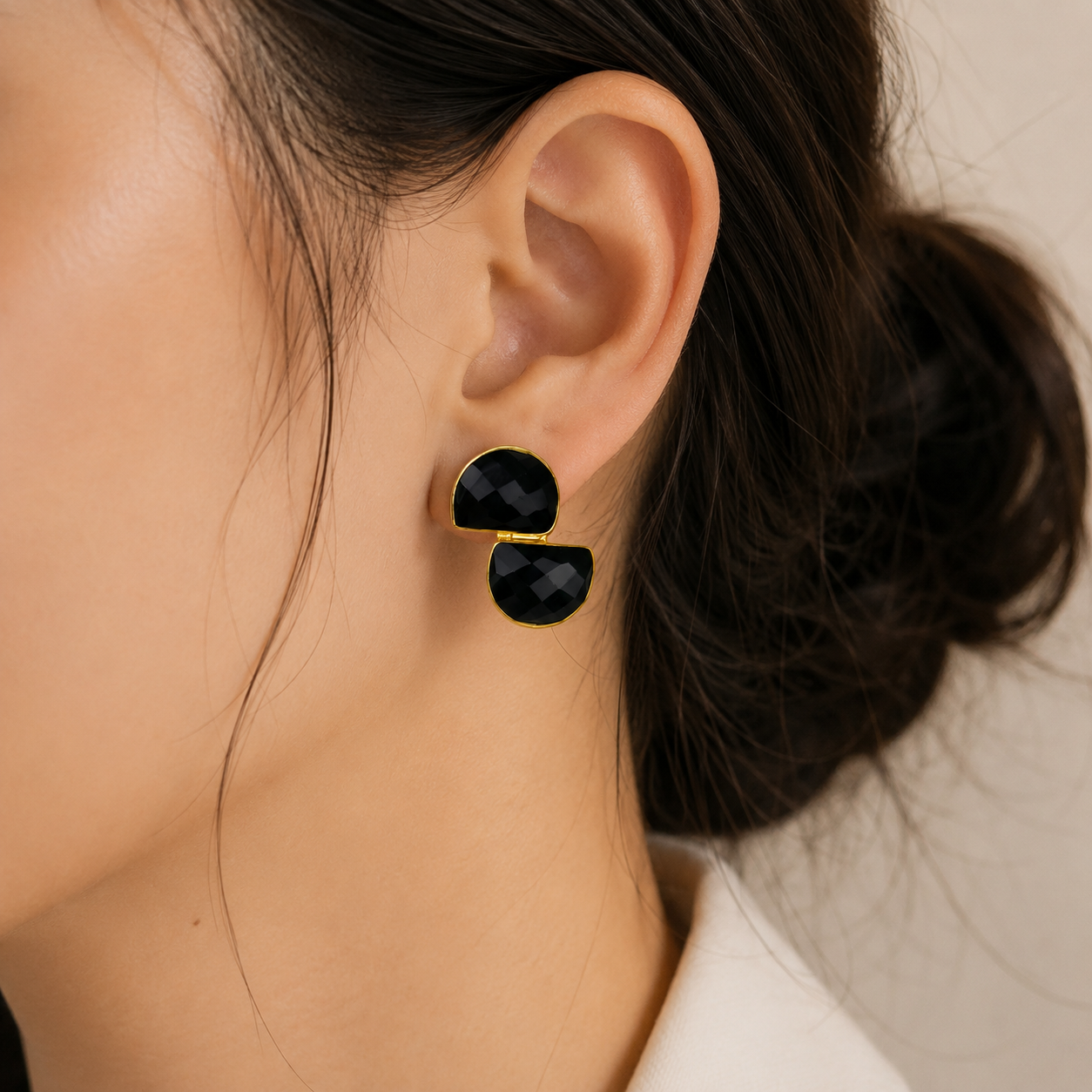 The Hourglass Black Spinel Earrings – Gold Plated Geometric Statement Studs