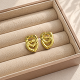 Gilded Bloom Open Hoops – Textured Molten Interlocking Heart Statement Studs