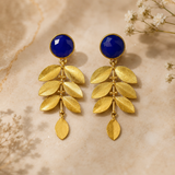 Athena Blue Leaf Cascades – Gold Plated Cobalt Lapis & Olive Branch Chandelier Earrings