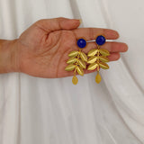 Athena Blue Leaf Cascades – Gold Plated Cobalt Lapis & Olive Branch Chandelier Earrings