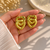Gilded Bloom Open Hoops – Textured Molten Interlocking Heart Statement Studs