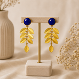 Athena Blue Leaf Cascades – Gold Plated Cobalt Lapis & Olive Branch Chandelier Earrings