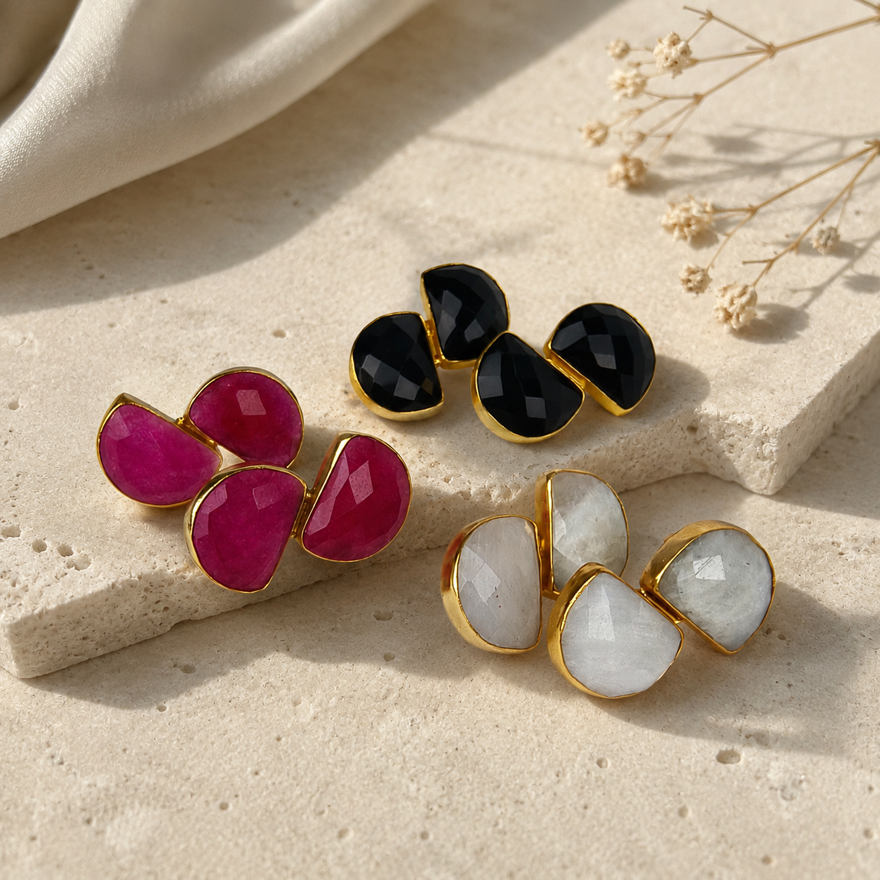 The Hourglass Black Spinel Earrings – Gold Plated Geometric Statement Studs