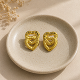 Gilded Bloom Open Hoops – Textured Molten Interlocking Heart Statement Studs