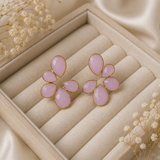 Rose Quartz Petal Arc Studs – Gold Plated Light Pink Calsi Stone Statement Earrings