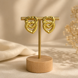 Gilded Bloom Open Hoops – Textured Molten Interlocking Heart Statement Studs