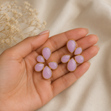 Rose Quartz Petal Arc Studs – Gold Plated Light Pink Calsi Stone Statement Earrings