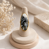 Monochrome Wilderness Oval Ring –  Gold Plated Dendritic Opal Statement Cocktail Ring