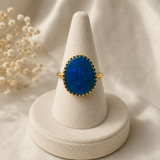 Deep Sea Quartzite Crown Ring – Gold Plated Blue Statement Cocktail Ring