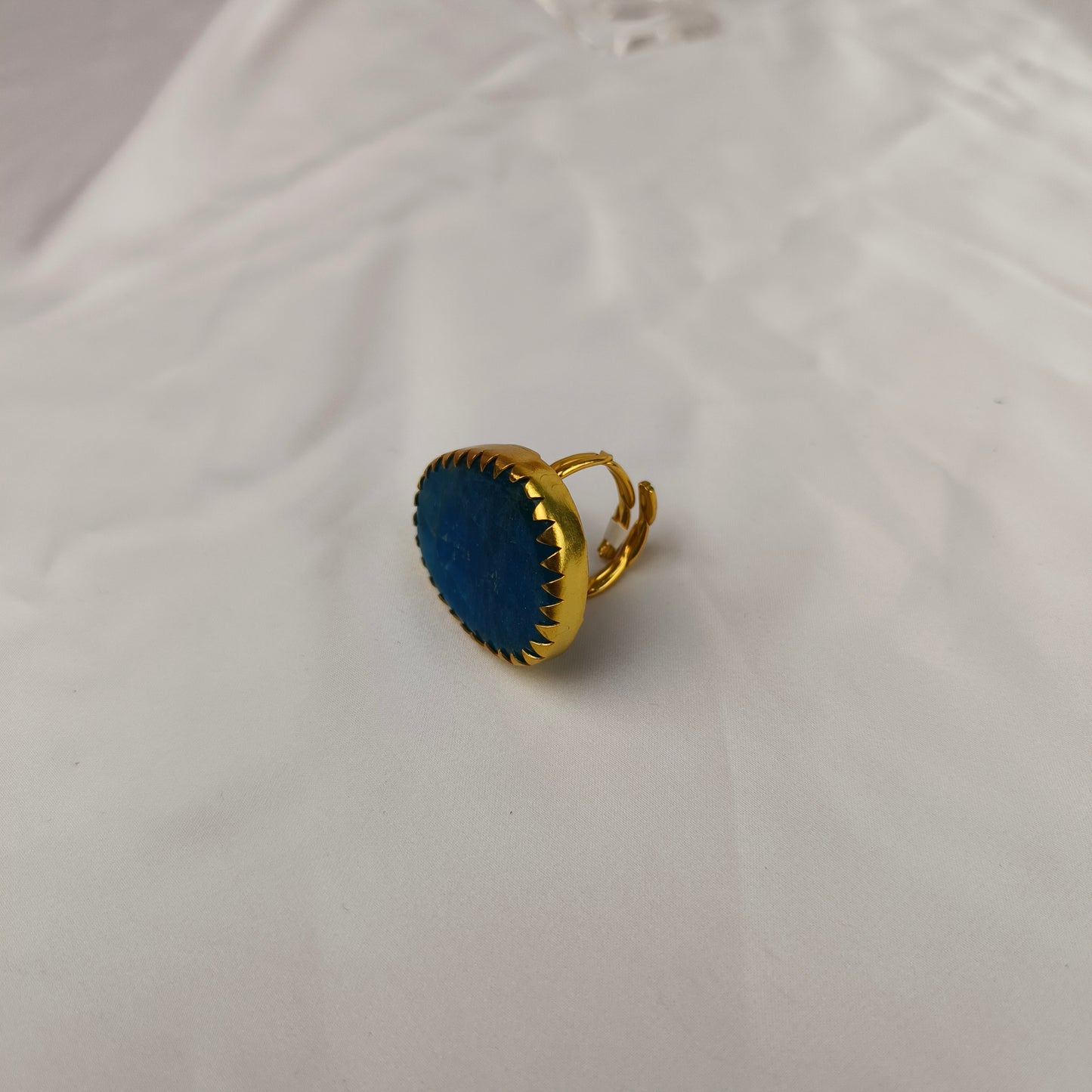 Deep Sea Quartzite Crown Ring – Gold Plated Blue Statement Cocktail Ring